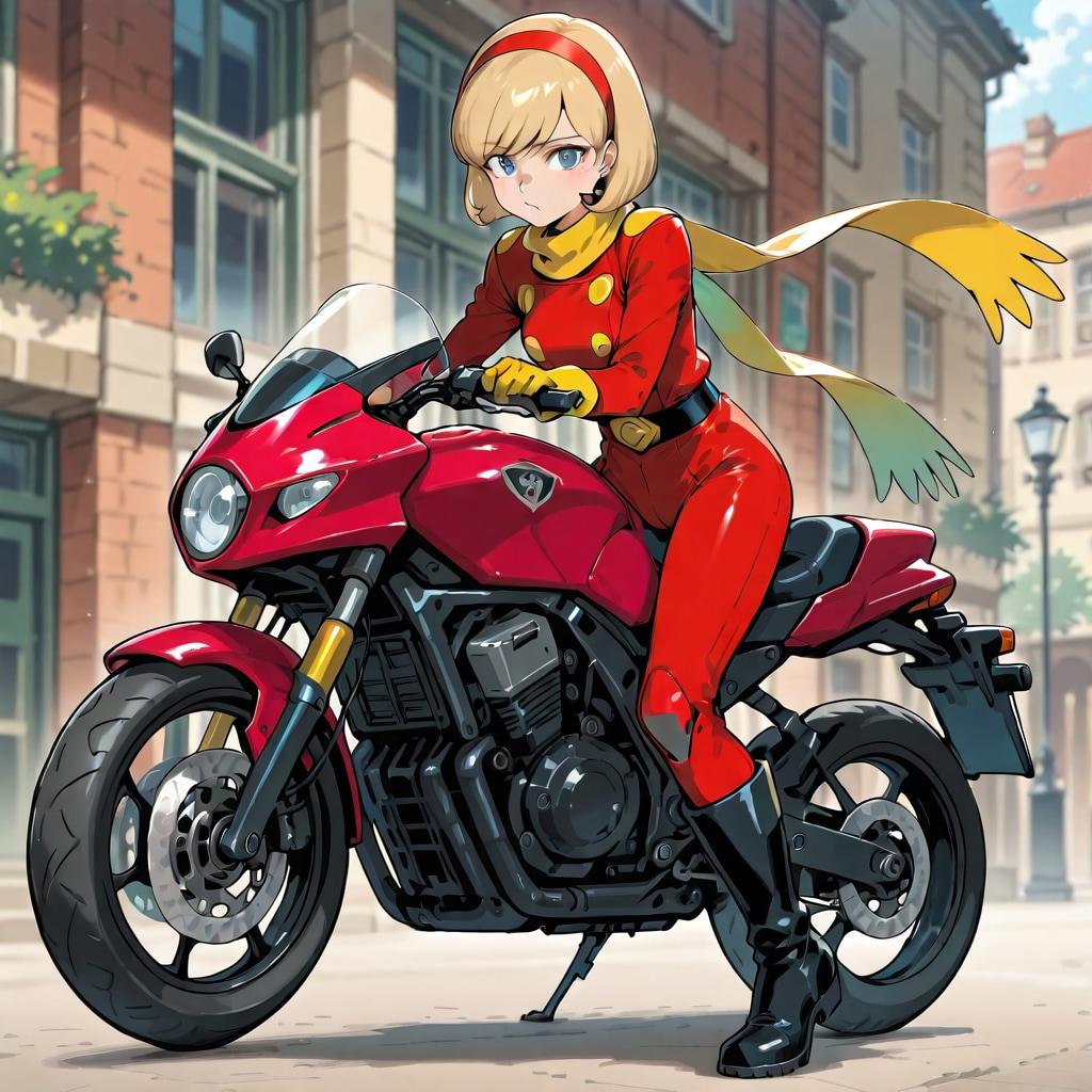 バイクに乗ってるフランソワーズ・アルヌール