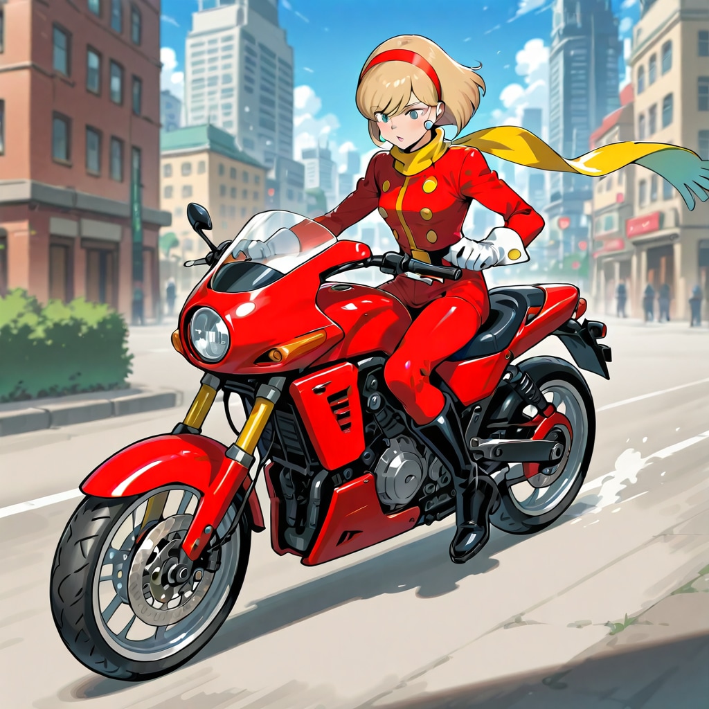 バイクに乗ってるフランソワーズ・アルヌール