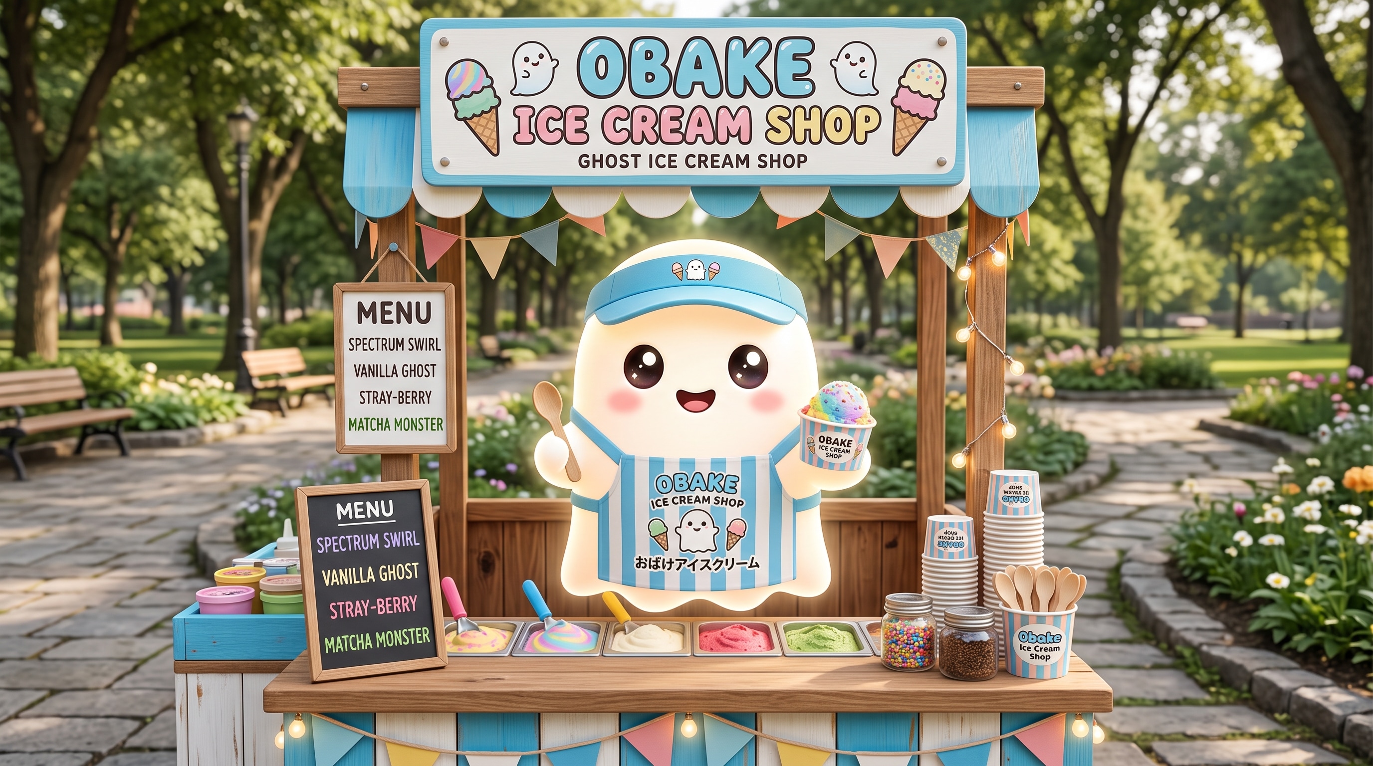 カップアイスを販売するお化けさん