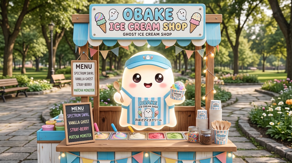 カップアイスを販売するお化けさん