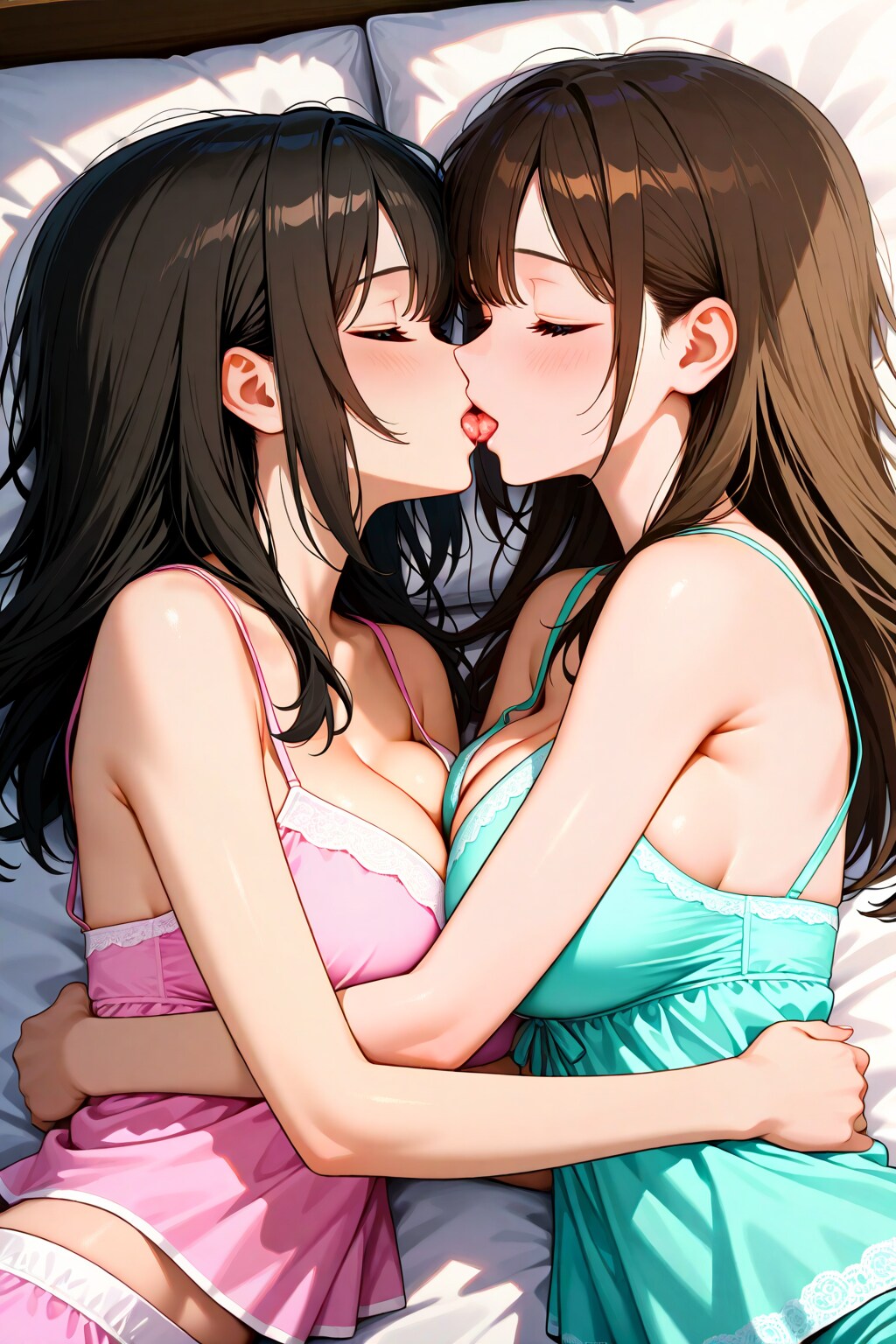 ベッドで百合キス