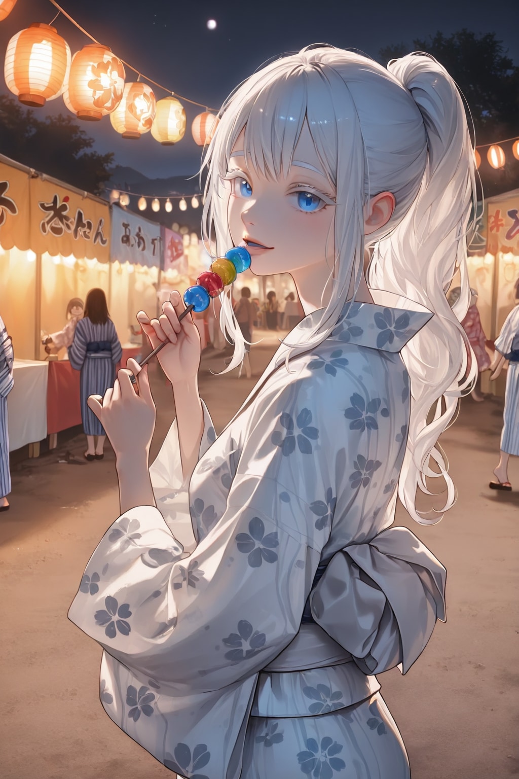 夏祭りに浴衣の銀髪さん