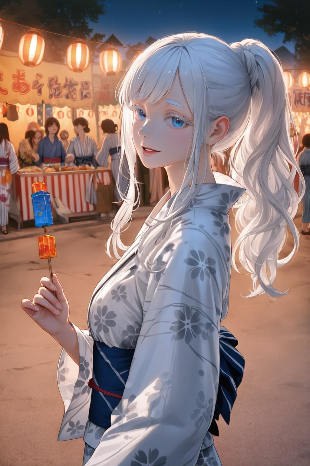 夏祭りに浴衣の銀髪さん