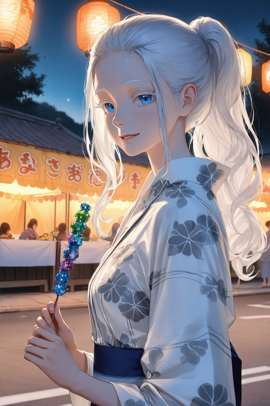 夏祭りに浴衣の銀髪さん
