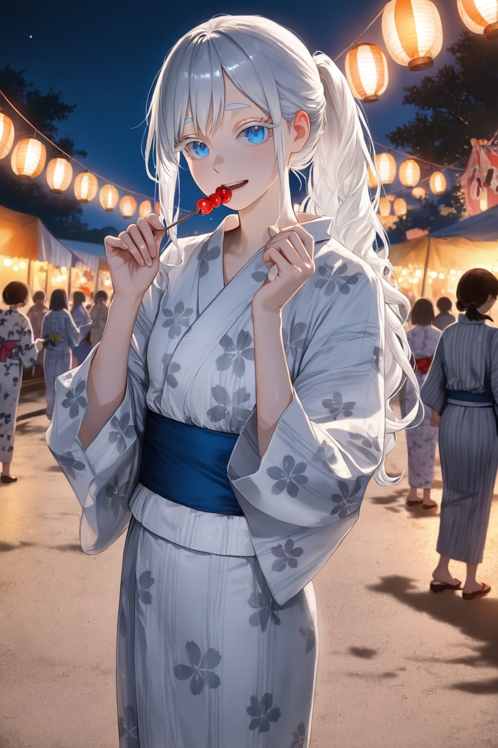 夏祭りに浴衣の銀髪さん