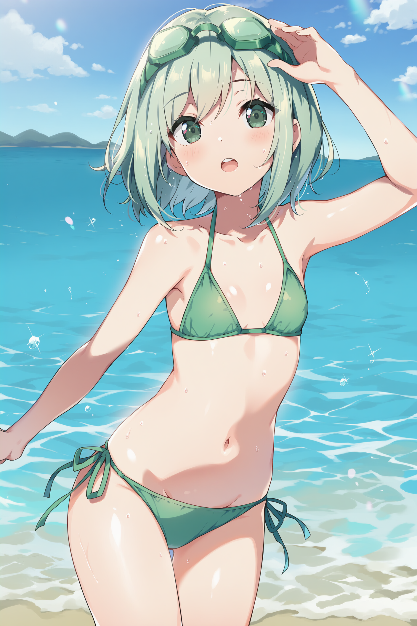 緑ビキニの美少女