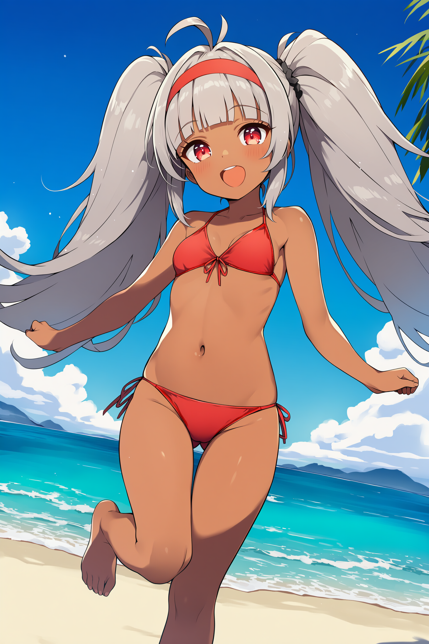 赤ビキニの褐色娘さん