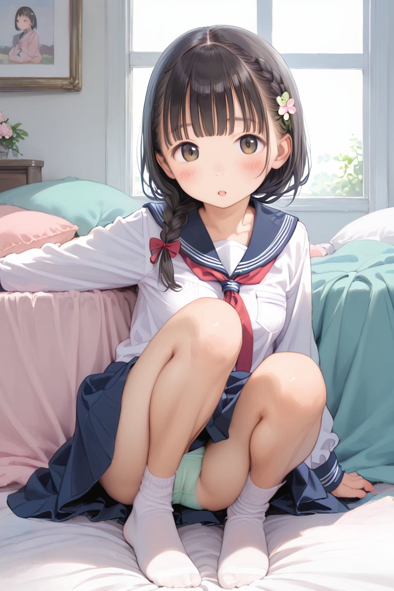 【サンプル】セーラー服〇リJ〇ちゃんたちがベッドで座りパンチラ（6枚）