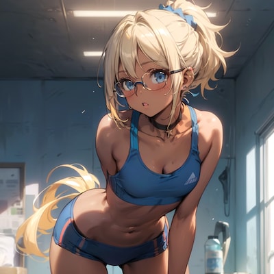スポーツウェアの眼鏡っ娘