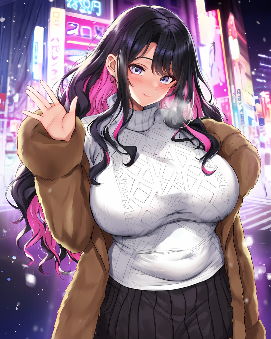 🌃ネオン街で待ち合わせ✨ファーコート×ギャルコーデでお出迎え💖