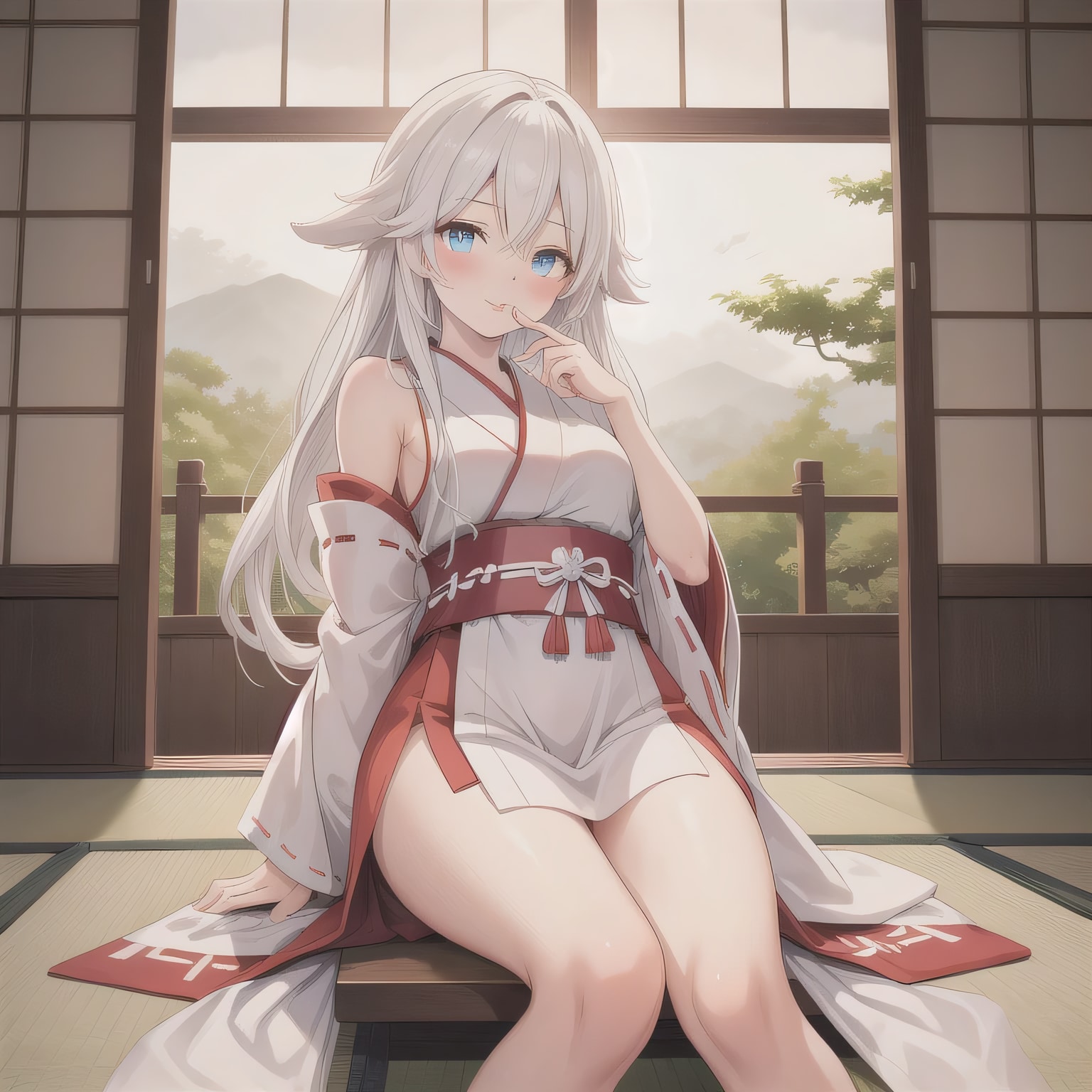 銀髪ロングで巫女服の少女 | の人気AIイラスト・グラビア