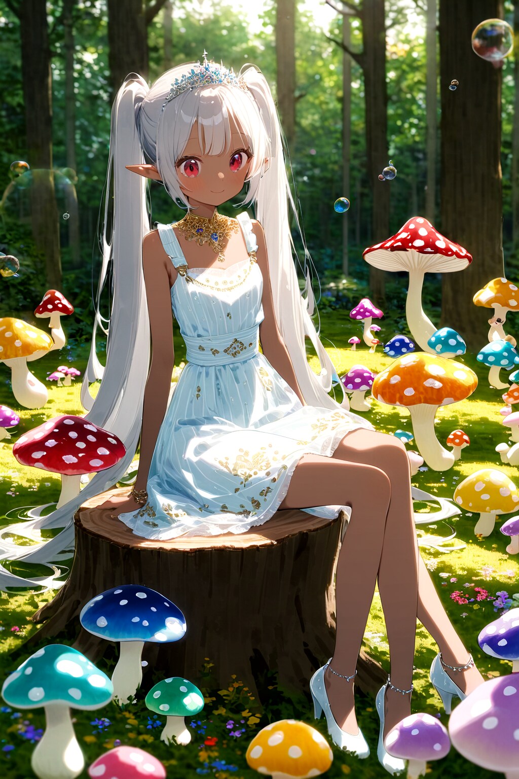 カラフルなキノコとダークエルフのお姫様