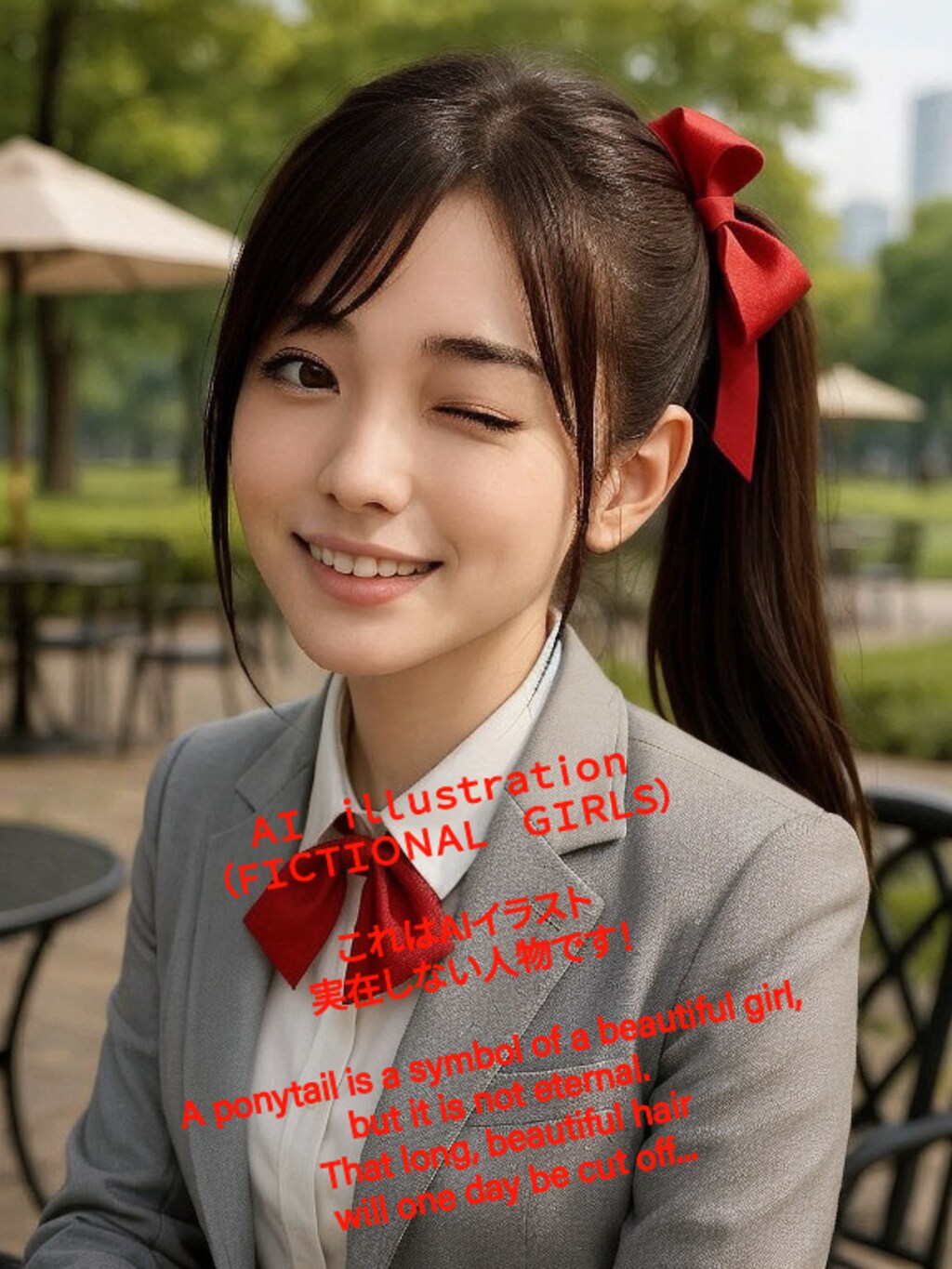 屋外カフェのポニーテール美少女②