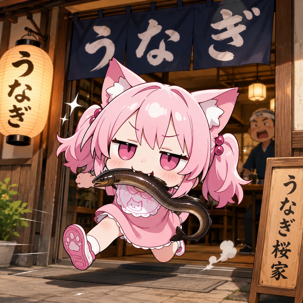 このおさかにゃ、ヌルヌルして咥えにくいにゃ！！