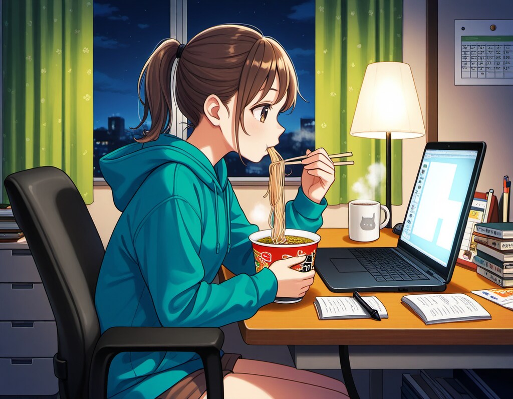 夜食と追い込み-試験前夜の静かな闘い