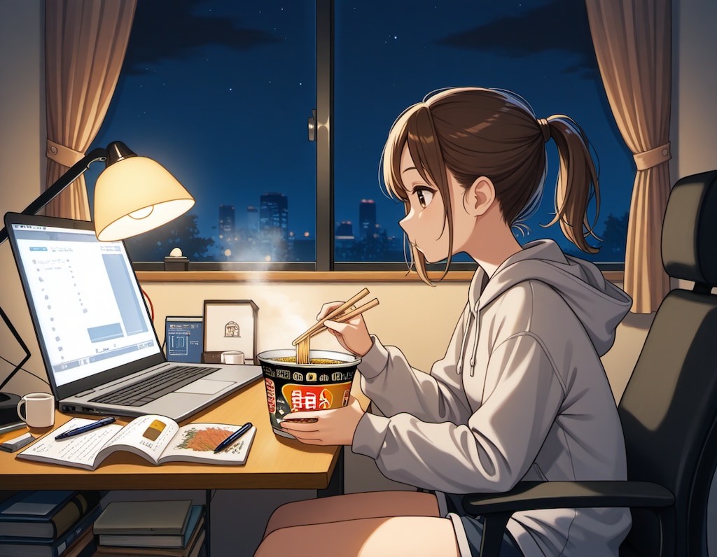 夜食と追い込み-試験前夜の静かな闘い