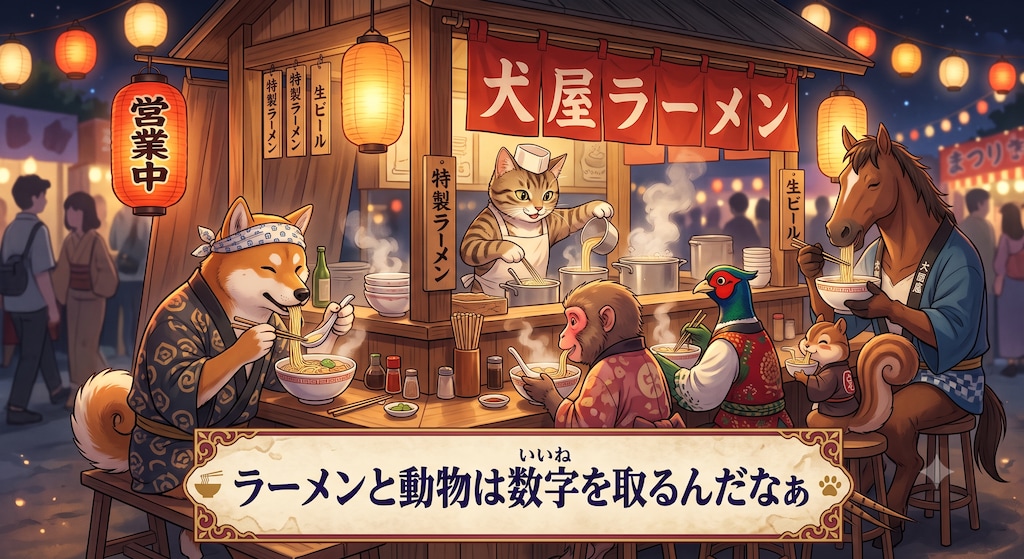 ラーメンと動物は数字（いいね）を取るんだなぁ