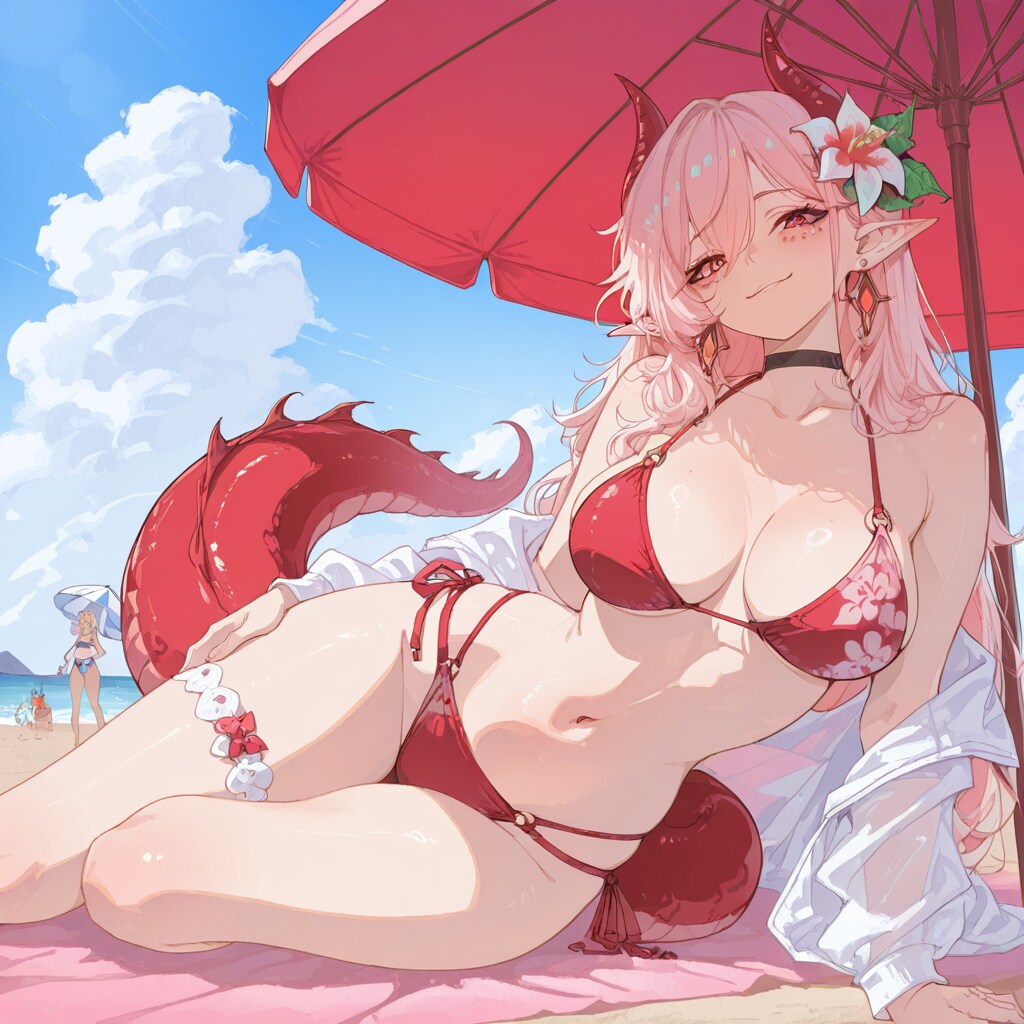 ビーチの竜娘
