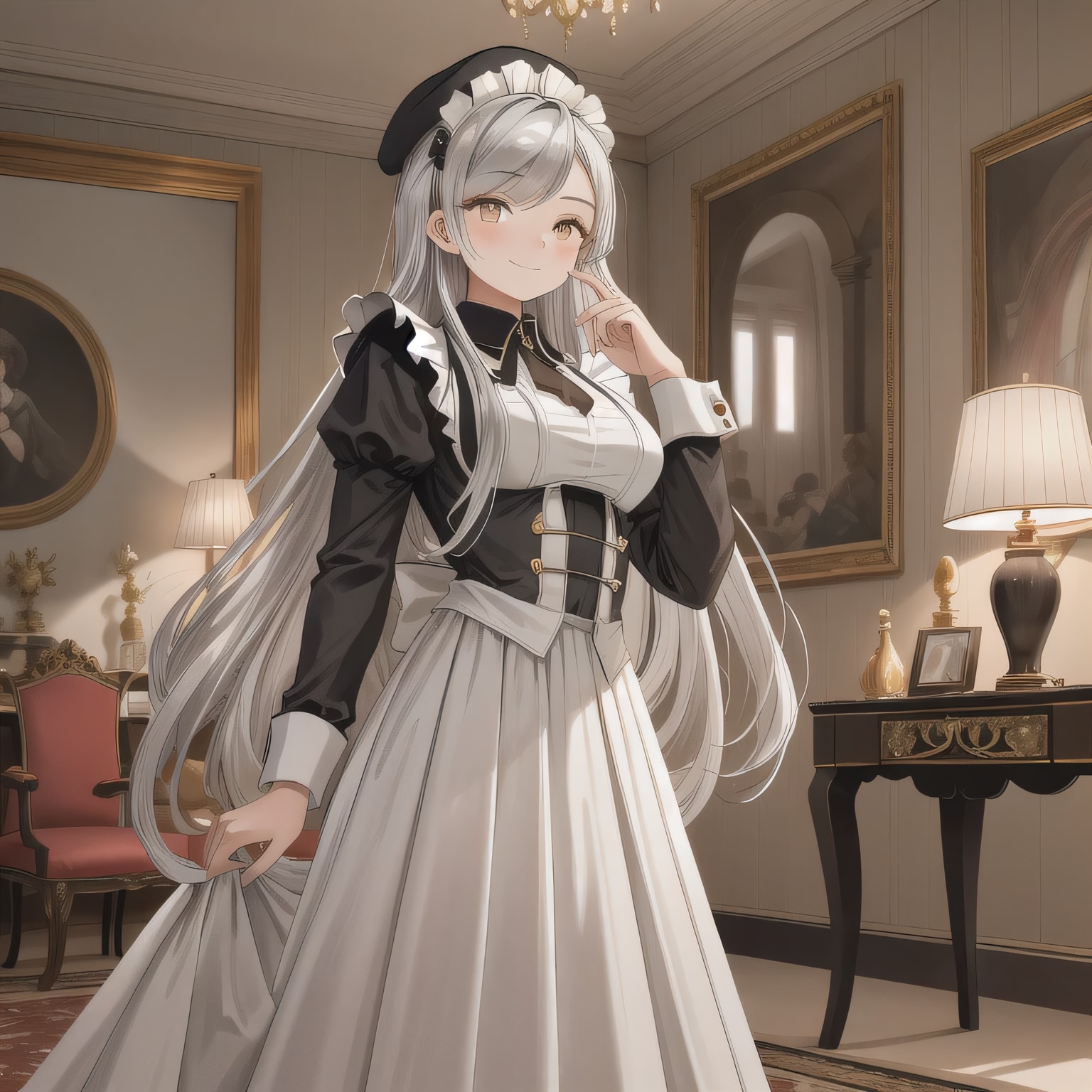 銀髪ロングでメイド服の少女２０ | の人気AIイラスト・グラビア