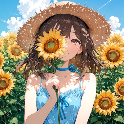 ひまわりと少女
