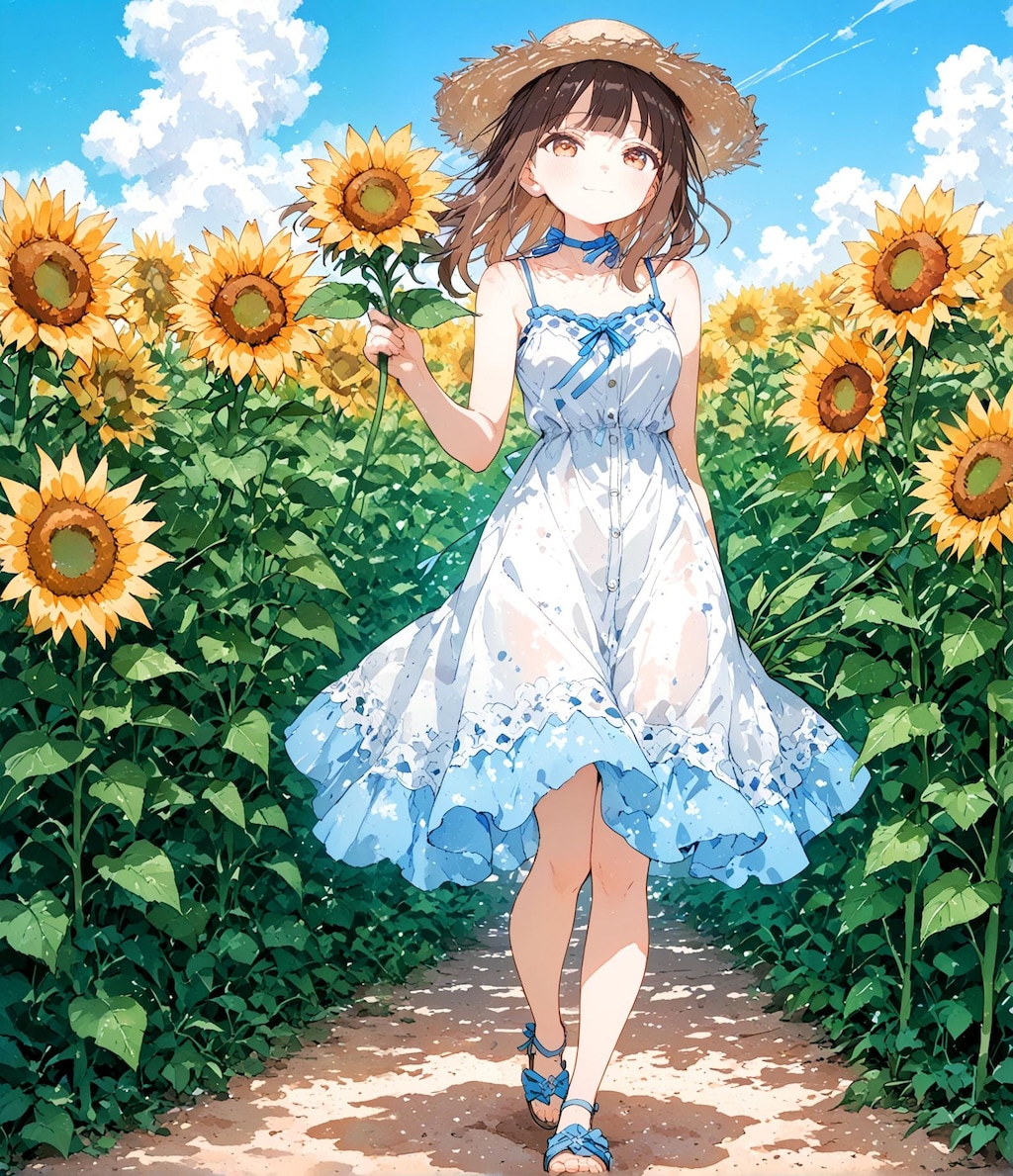 ひまわりと少女