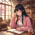 萩原葵さん図書館でウトウト 2枚目