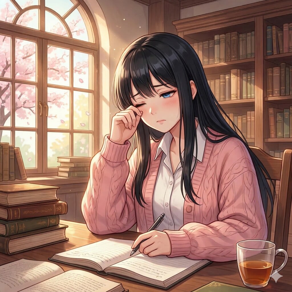 萩原葵さん図書館でウトウト