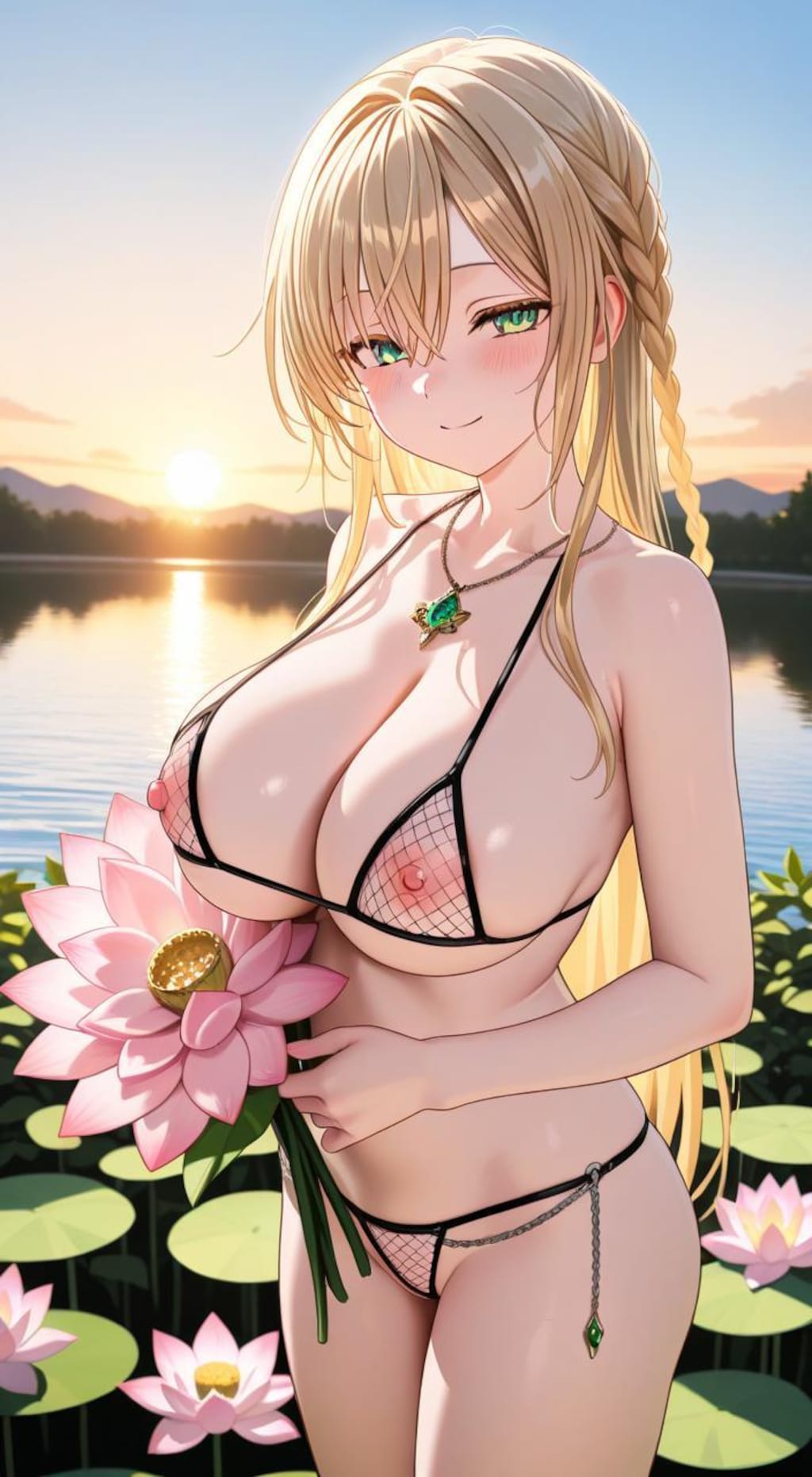 金髪三つ編みちゃん　網ビキニ