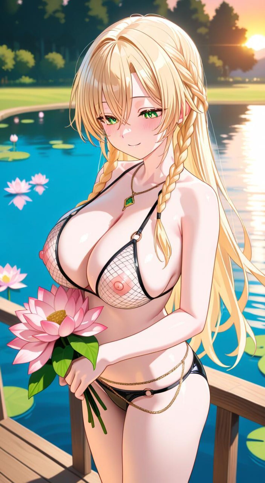 金髪三つ編みちゃん　網ビキニ