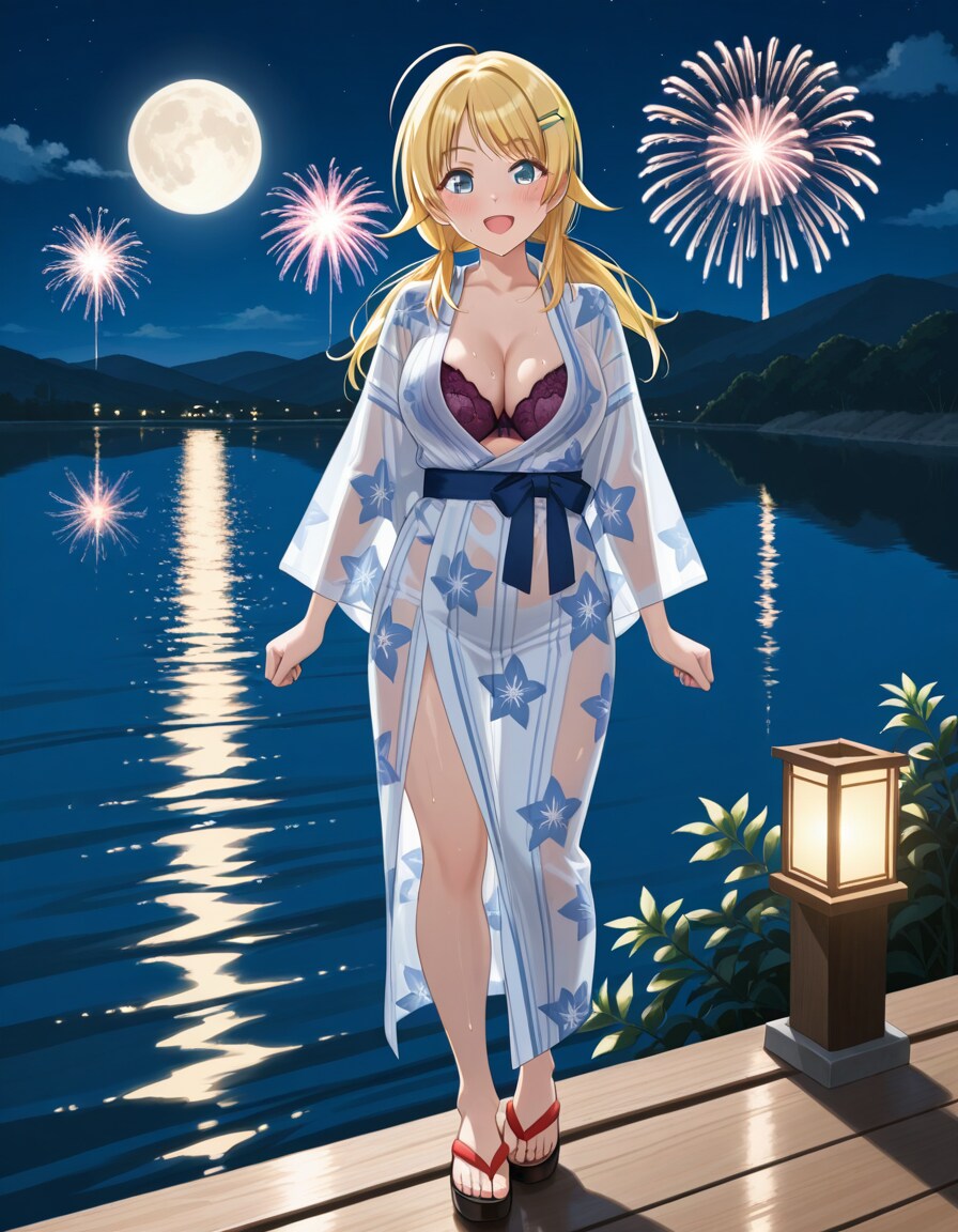 浴衣のめぐると花火