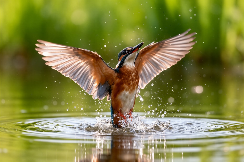 水遊びするカワセミ