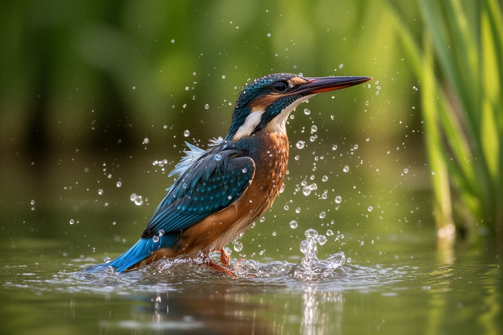 水遊びするカワセミ