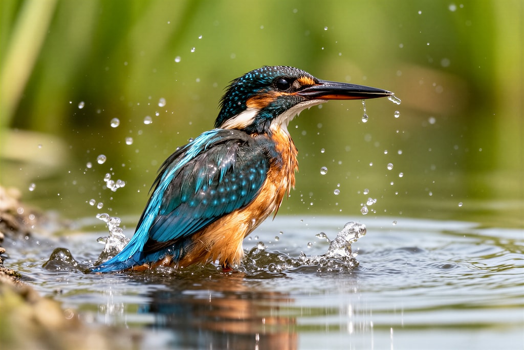 水遊びするカワセミ