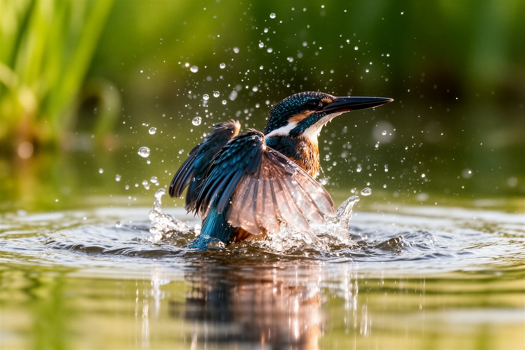 水遊びするカワセミ