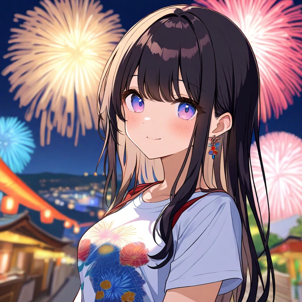 花火柄・一旦Tシャツ