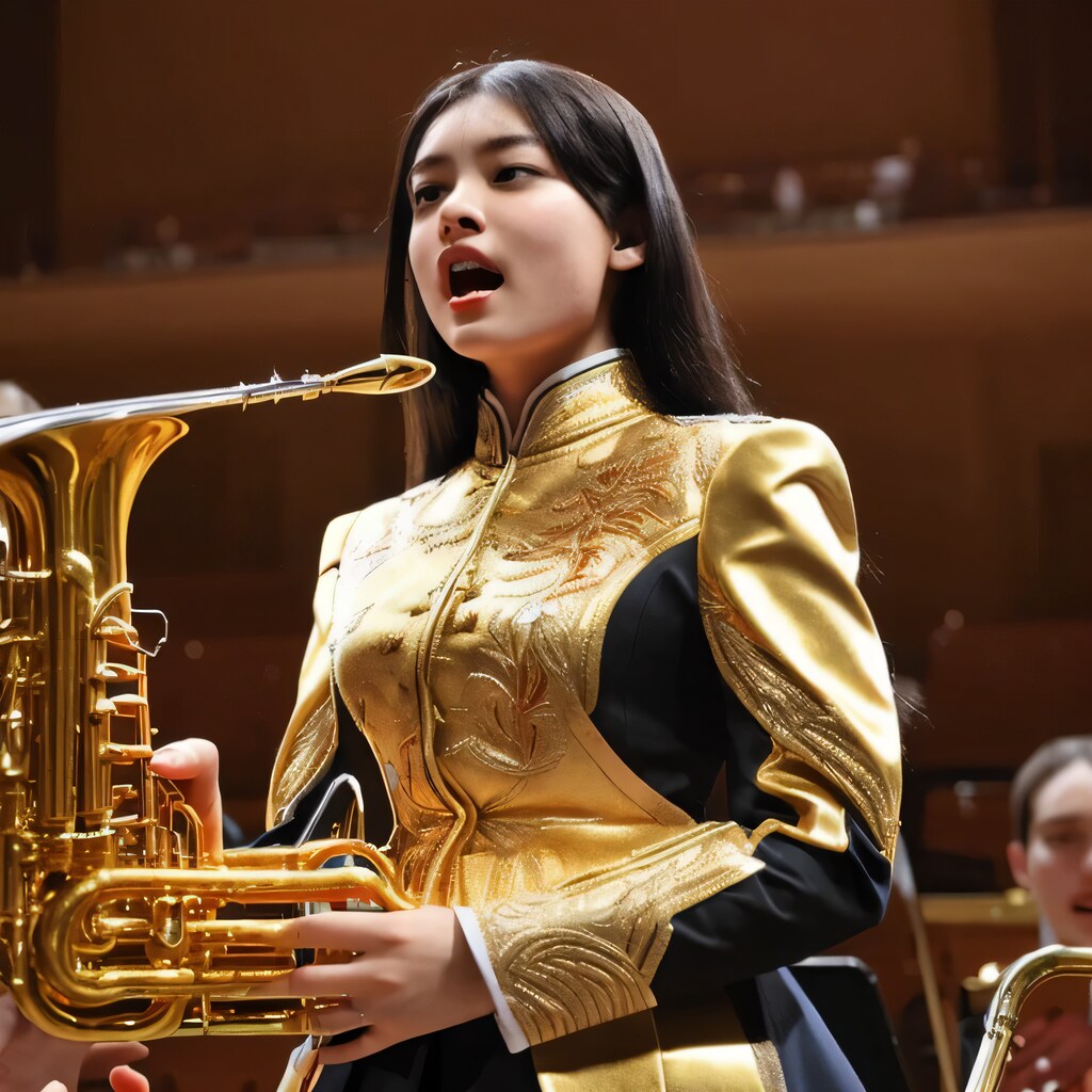 黒髪ロングでブラスバンドの美女５３