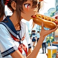 ホットドッグを食べている鬼の子 6枚目