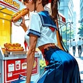 ホットドッグを食べている鬼の子 5枚目