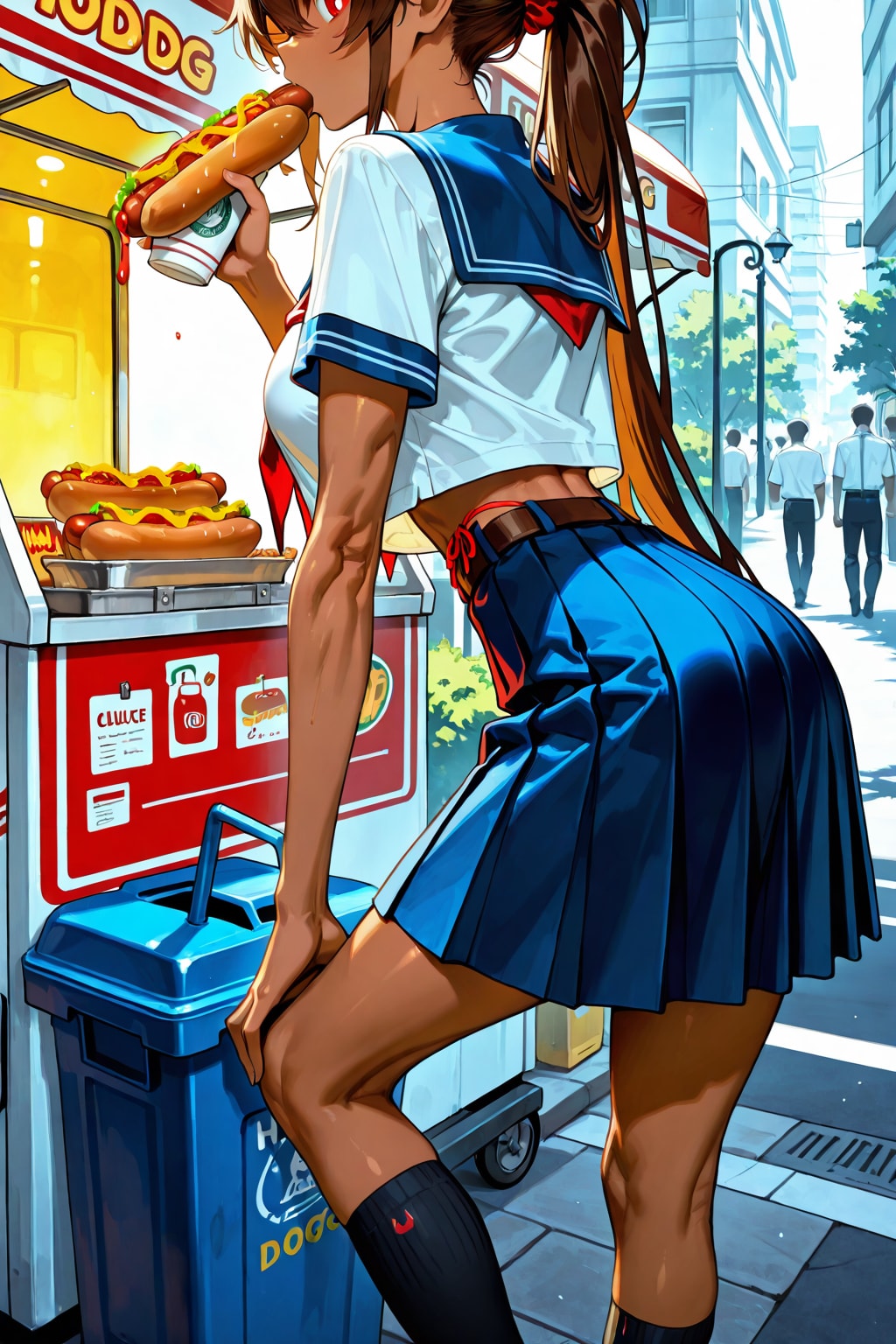 ホットドッグを食べている鬼の子