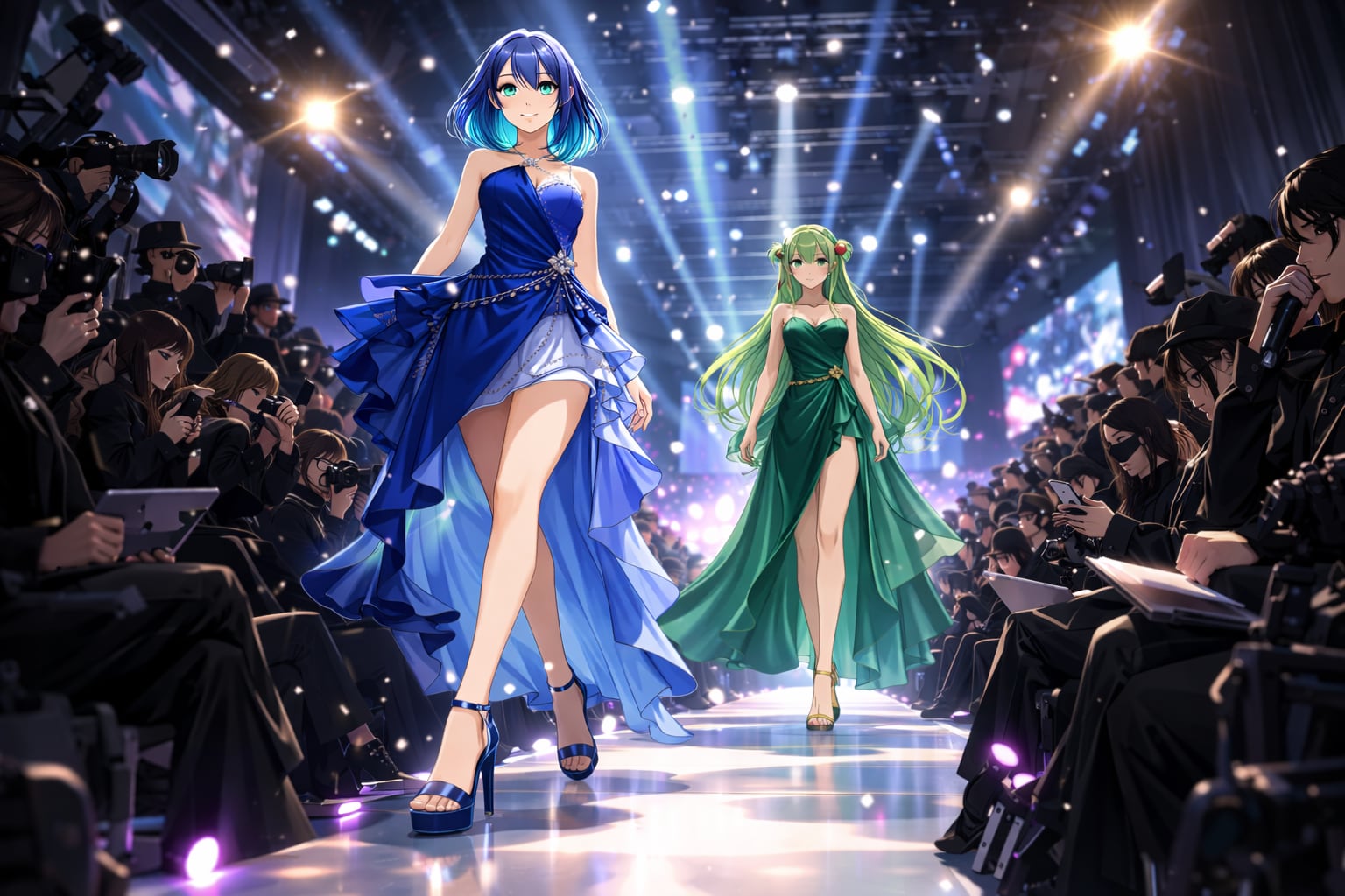 ランウェイの主役と、黒い観客たち | の人気AIイラスト・グラビア