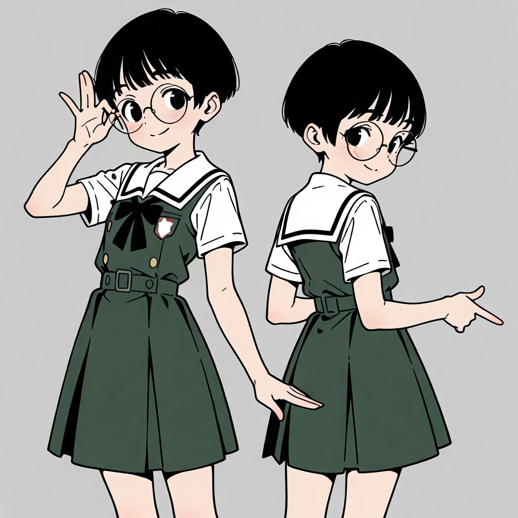 ショートヘア眼鏡女学生