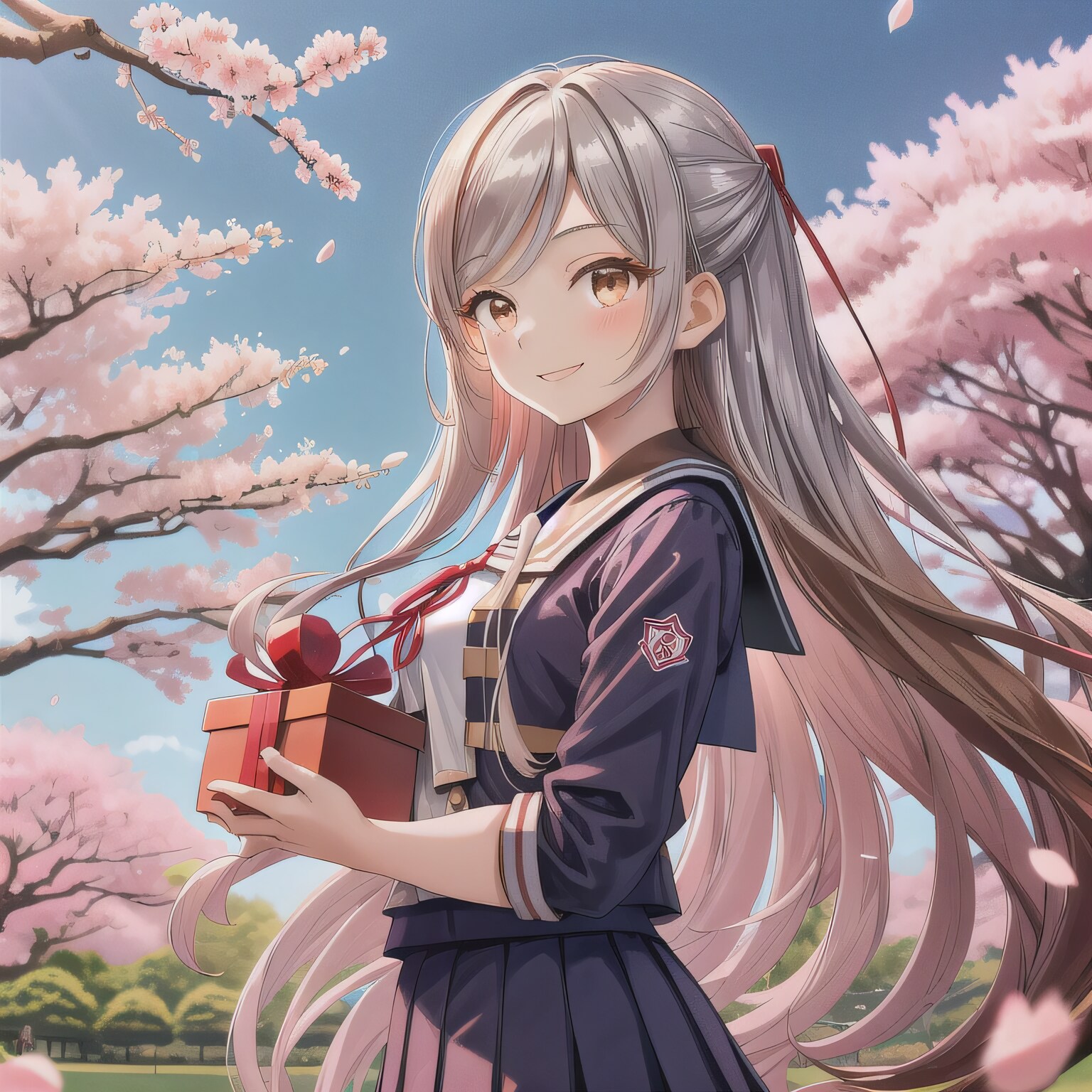 銀髪ロングでセーラー服の少女２７ | の人気AIイラスト・グラビア