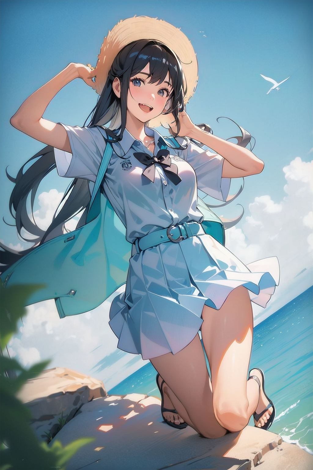 夏の日の放課後の一場面（海に飛び込んじゃえ！♡）01 | の人気AIイラスト・グラビア