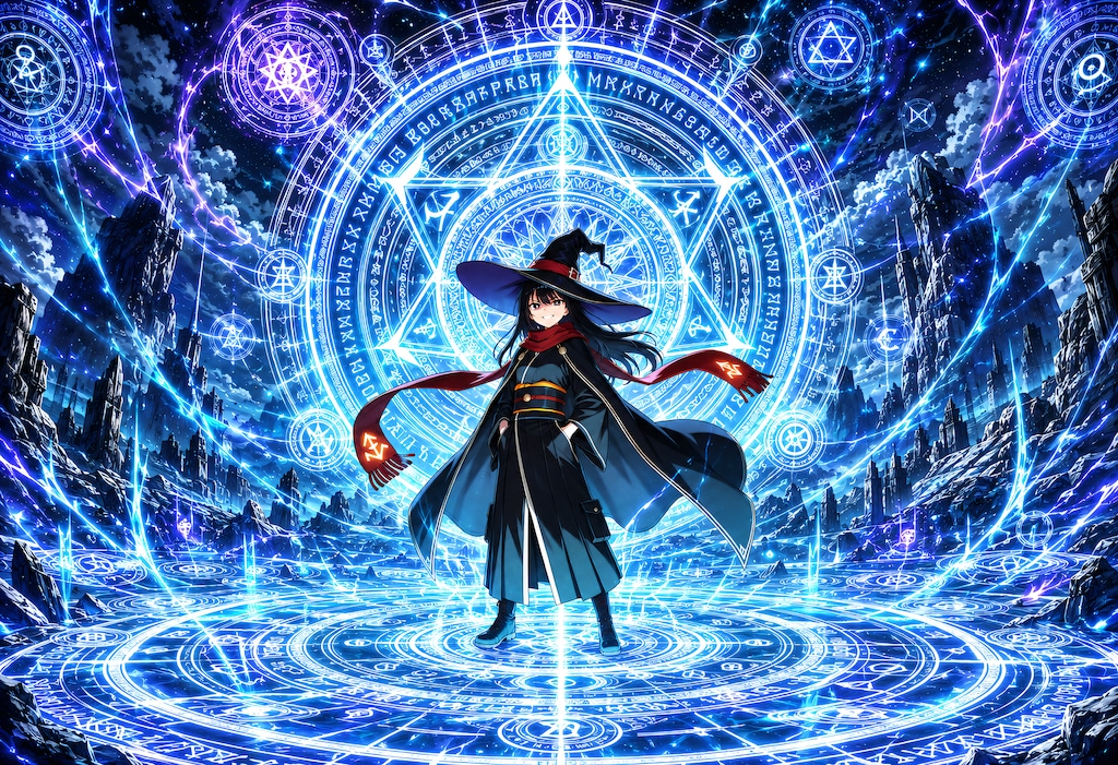 大魔法陣を展開する魔女さん