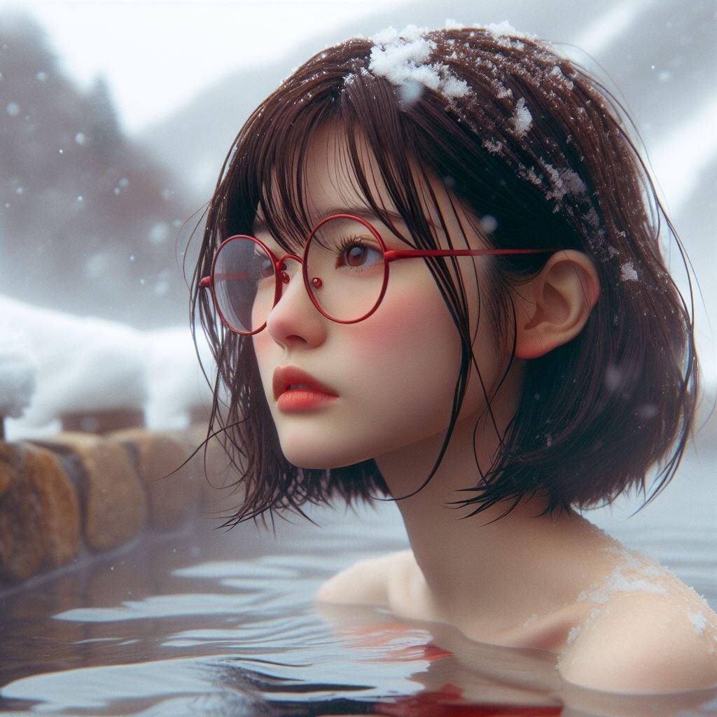 眼鏡女子 楓の露天風呂