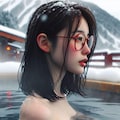 眼鏡女子 楓の露天風呂 3枚目