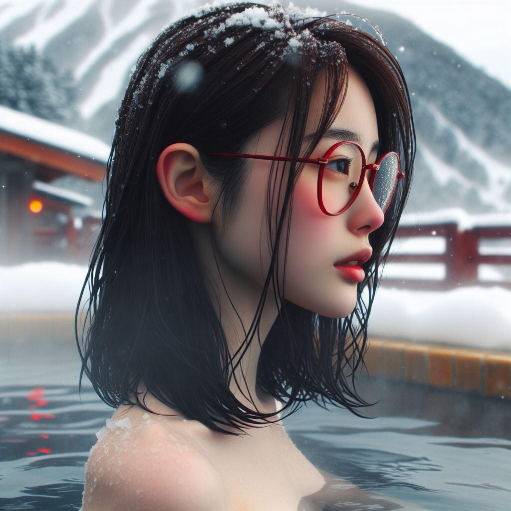 眼鏡女子 楓の露天風呂