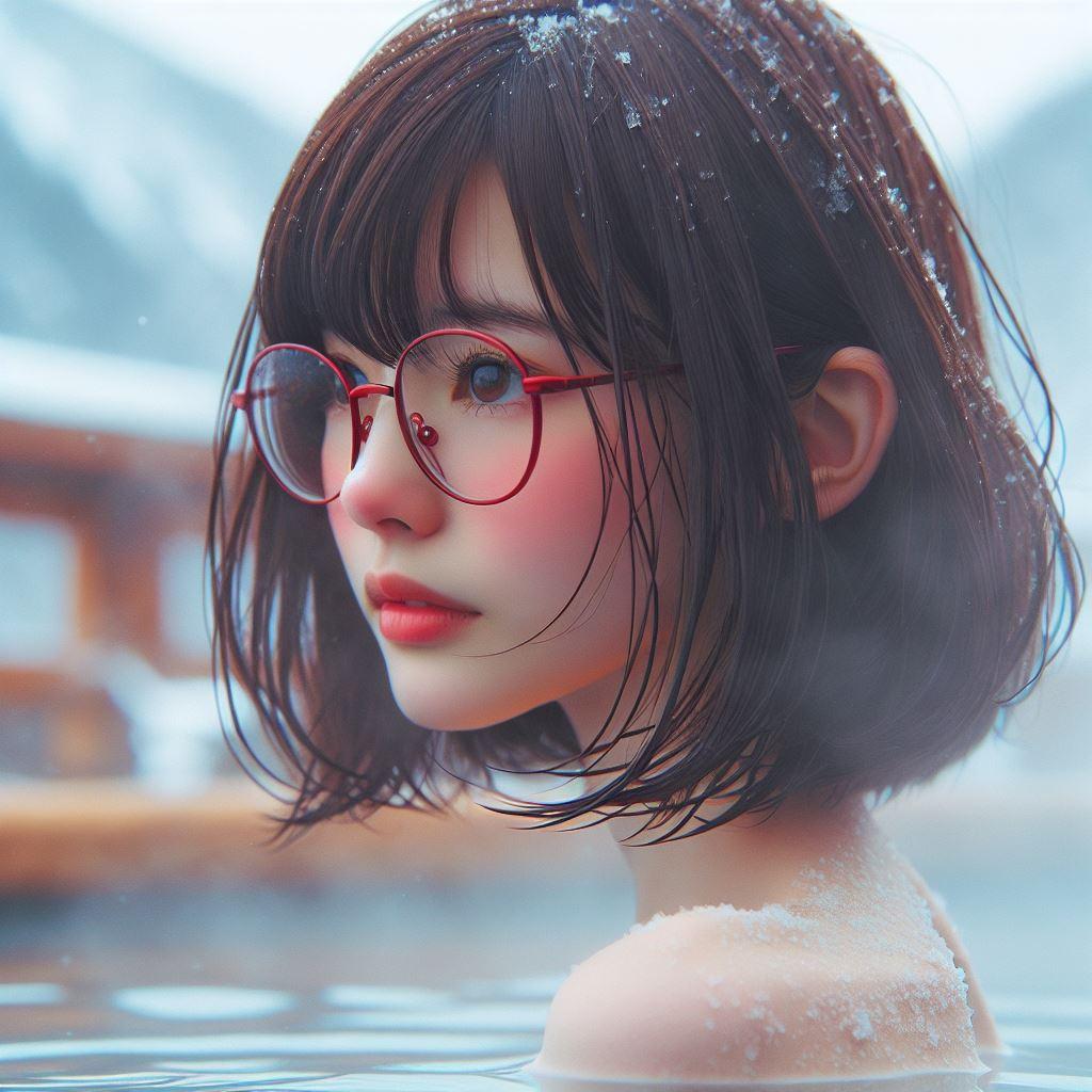 眼鏡女子 楓の露天風呂