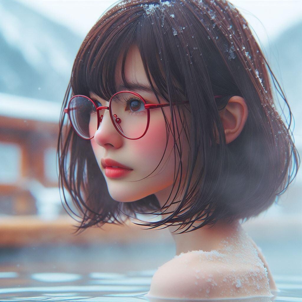 眼鏡女子 楓の露天風呂