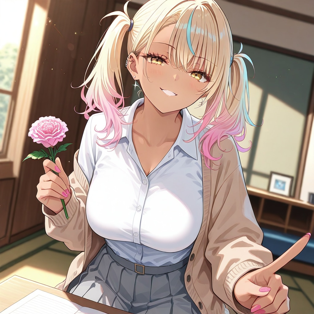 ギャル子　花を贈る